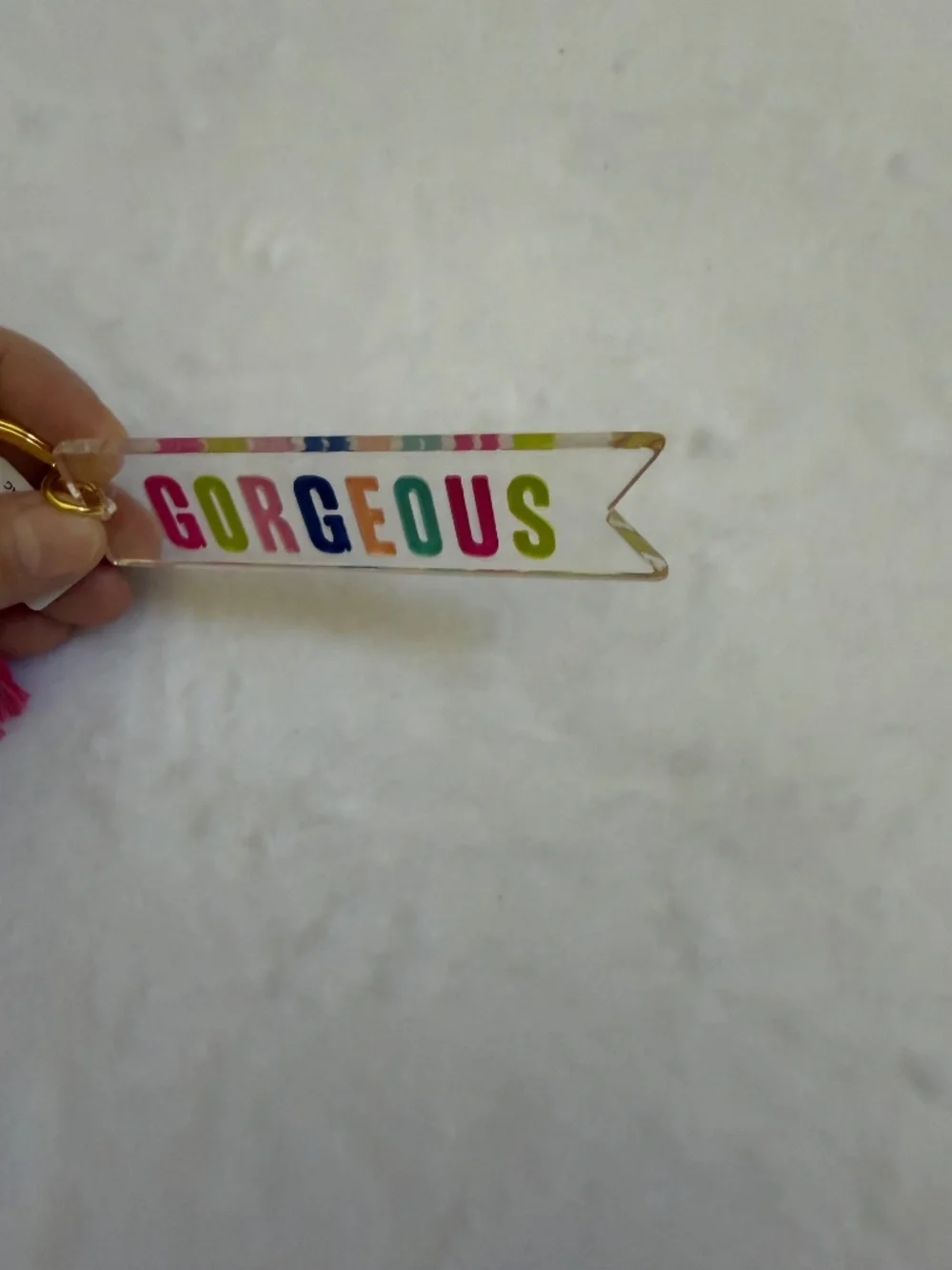 Santa Barbara Design Studio “Gorgeous” Acrylic Multicolor Keychain Pink Tassel